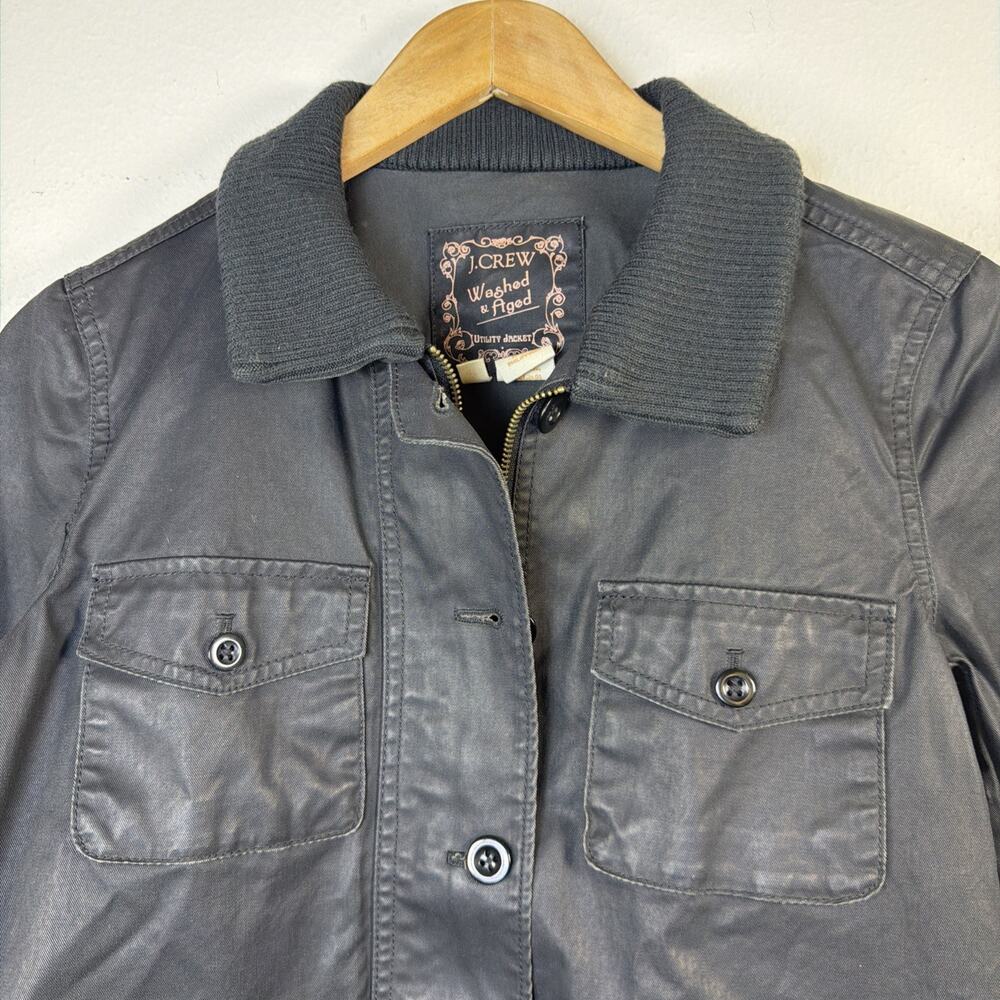J. Crew Womens Utility Jacket Barbour Waxed Small Washed Aged Black urban rugged - Picture 5 of 14